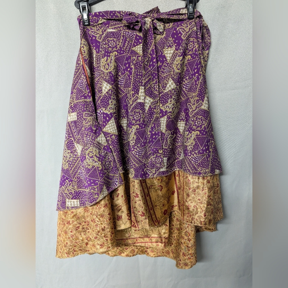 Bohemian Purple and Cream Midi Wrap Around Skirt